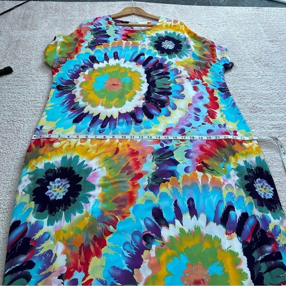 Seven Islands Floral Tie Dye Midi Dress Dolman Sleeve Cocoon Style Size Large XL - Picture 9 of 13